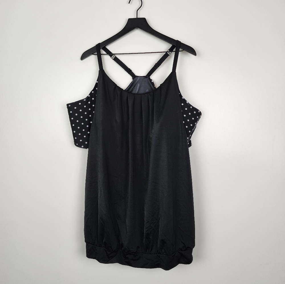 Swim by Cacique Black White Polka-dot Tankini Top Size 28